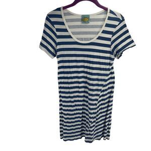 C&C California Women's Classic Cotton Blue-White Striped T-Shirt dress Size L